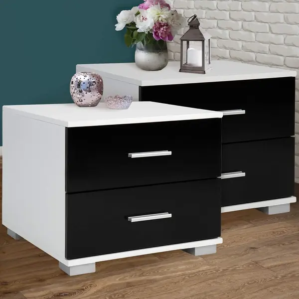 Nachttisch 2er Set - 40x40x35 cm, Griffe aus Metall, 2…